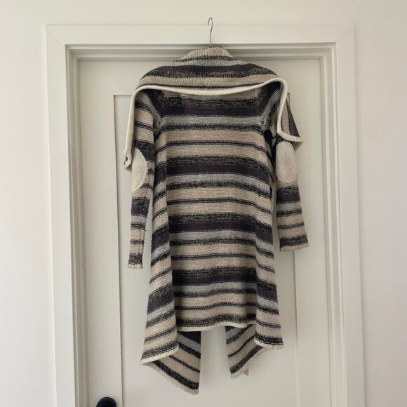 Kensie Gray Striped Boho Oversized Open Collar Long Cardigan Sweater XS/S - Picture 4 of 6